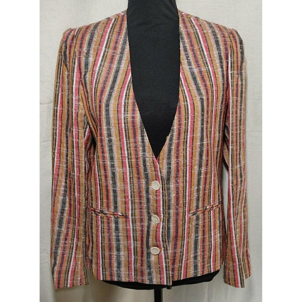 Vintage Jack Winter Womens Multicolor Striped Long Sleeves Blazer Jacket Size 10